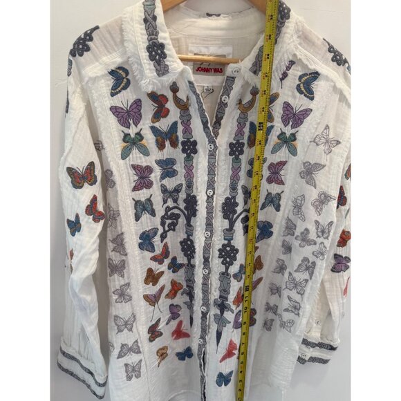 Johnny Was Women’s Boho Butterfly Embroidered Shirt Long Sleeve L White Cotton - Picture 2 of 11